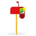 Red mail box with Merry Christmas and Happy New Year letters. Royalty Free Stock Photo