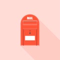 Red mail box post illustration isolated with long shadow Royalty Free Stock Photo