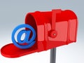 Red mail box with at sign. email concept