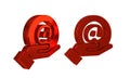 Red Mail and e-mail in hand icon isolated on transparent background. Envelope symbol e-mail. Email message sign. Royalty Free Stock Photo