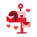 Red mailbox with hearts and envelopes pink love Royalty Free Stock Photo