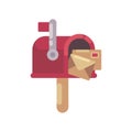 Red mailbox with letters flat illustration. Christmas mailbox icon Royalty Free Stock Photo