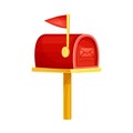 Red mailbox for letters and newspapers. Retro post box for correspondence delivery flat vector illustration Royalty Free Stock Photo