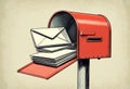 Red mailbox overflowing with letters, symbolizing communication and connection Royalty Free Stock Photo