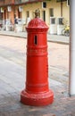 Red mailbox retro on street. Vintage red post