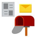 Red mailbox on stick. Cartoon flat illustration. News and newspaper. Royalty Free Stock Photo