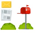 Red mailbox with yellow letter in envelope. Mail and message Royalty Free Stock Photo