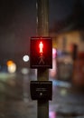 Red man stop sign illuminated at night on traffic light zebra crossing Royalty Free Stock Photo