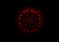 Red mandala with Viking symbols and runes on black background