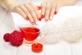 Red manicure with dekor. spa