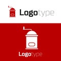 Red Manual coffee grinder icon isolated on white background. Logo design template element. Vector Illustration Royalty Free Stock Photo