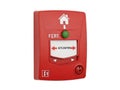 Red manual fire alarm call point with green activation button isolated on white background Royalty Free Stock Photo