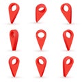 Red map marker icon in vector. Realistic 3d pointer of map. Royalty Free Stock Photo