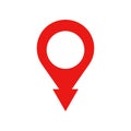 Red map pin icon. Arrow-shaped needlepoint. Vector.