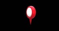Red map pin icon zooms and hovers on black background in 4K Royalty Free Stock Photo