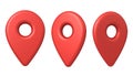 Red map pin set location pointer isolated on white background