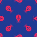 Red Map pointer with anchor icon isolated seamless pattern on blue background. Vector Royalty Free Stock Photo