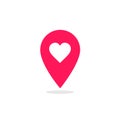 Red map pointer heart icon. GPS location symbol. Web pointer - heart. Map pin. Vector