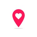 Red map pointer heart icon. GPS location symbol. Web pointer - heart. Map pin. Vector