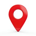 Red map pointer icon with a teardrop shape and a circular cutout in the center on white background. Royalty Free Stock Photo