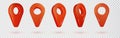 Red map pointer isolated. Realistic location points vector shapes, location point in rotation for map. Red location pin sheet for Royalty Free Stock Photo