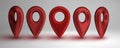 Red map pointers set isolated on white background. Location icons concept. GPS 3d Pointer big set. Vector 3d Royalty Free Stock Photo