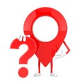 Red Map Pointer Pin Person Character Mascot with Red Question Mark Sign. 3d Rendering