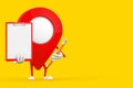 Red Map Pointer Target Pin Character Mascot with Red Plastic Clipboard, Paper and Pencil. 3d Rendering Royalty Free Stock Photo