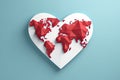 Red Map On White Heart-shaped Planet Illustration Against Blue Background.