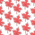 Red maple leaf. Endless vector pattern. Part of the tree with veins. Isolated colorless background. Cartoon style
