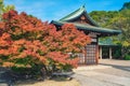 Red maple leaf of Hokoku shrine Hokoku-jinja in Osaka castle park. Royalty Free Stock Photo