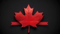 Red maple leaf with a horizontal strip beneath on a black background, symbolizing Canada, national pride, and autumn. Royalty Free Stock Photo