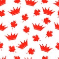 Red maple leaves and crown Canadian seamless pattern. Victoria day in Canada background. Vector template for Canadian holiday Royalty Free Stock Photo