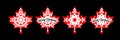 Red maple leaves with the inscription Merry Christmas and a white decorative pattern. Christmas decorations. Canada