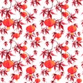 Red maple leaves, paper lantern. Japanese asian seamless pattern. Watercolor