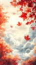 Red maples fall in the clouds of clouds in autumn Royalty Free Stock Photo