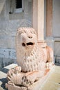 Marble lion of the protiro of the Duomo of Ancona Royalty Free Stock Photo