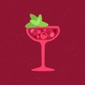 Red Margarita cocktail with mint and berries for event. Flat vector illustration Royalty Free Stock Photo