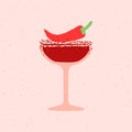 Red Margarita cocktail with red pepper and salt for event. Flat vector illustration Royalty Free Stock Photo