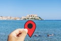 Red marker in Calvi, Corsica, France Royalty Free Stock Photo