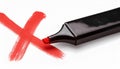 Red Marker Drawing Cross Mark on White Background Rejection Error Wrong Incorrect Wrong Choice
