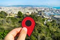 Red marker at Montjuic hill in Barcelona, Spain Royalty Free Stock Photo