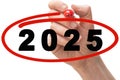 Red marker pen drawing circle around year 2025 Royalty Free Stock Photo