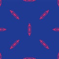 Red Marker pen icon isolated seamless pattern on blue background. Vector Royalty Free Stock Photo