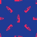 Red Marker pen icon isolated seamless pattern on blue background. Vector Royalty Free Stock Photo