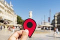 Red marker in the Place de la Comedie, Montpellier Royalty Free Stock Photo