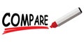 Red marker underlining word compare Royalty Free Stock Photo