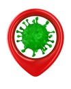 Red marker and virus on white background. Isolated 3D illustration Royalty Free Stock Photo