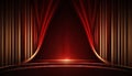 Red Maroon Golden Curtain Stage Award Background. Trophy on Red Carpet Luxury Background. Generative ai