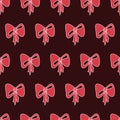 Red maroon seamless pattern with bow. Little pretty bow girl